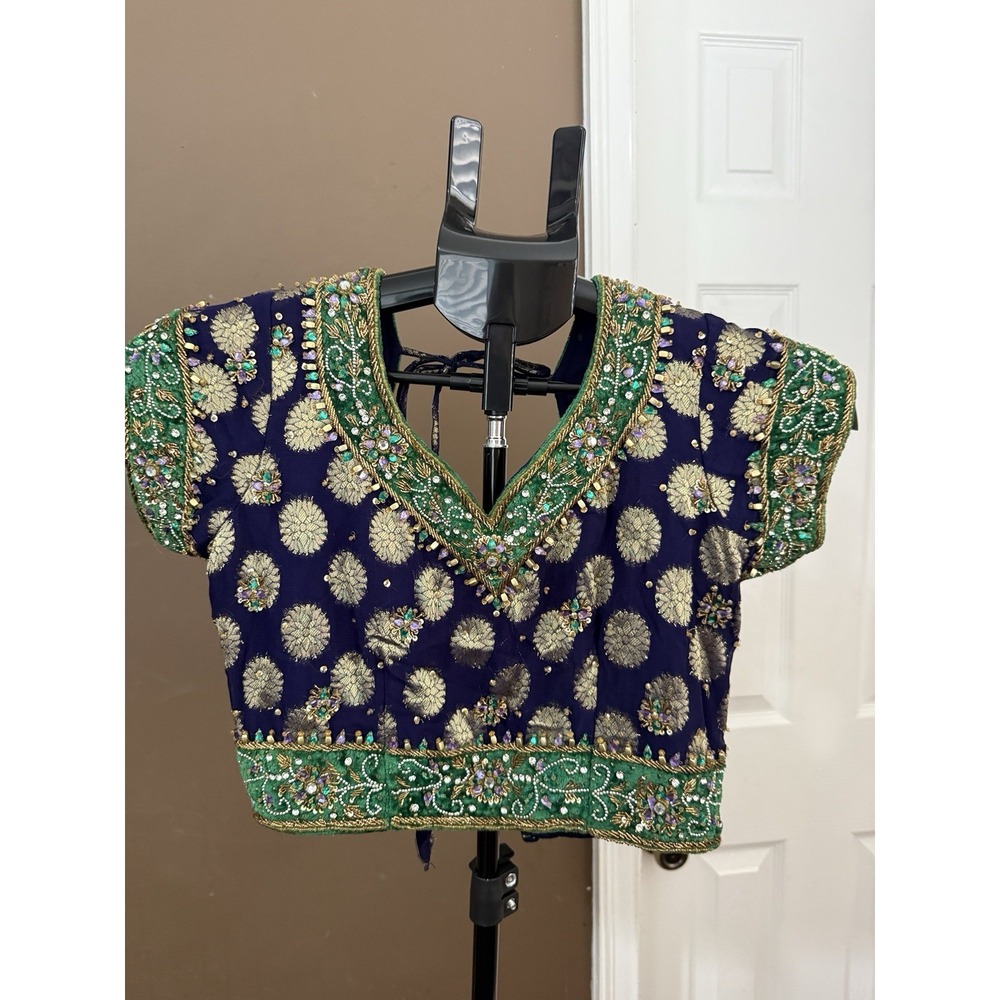 Deep Blue and Emerald Green Indian Saree Blouse Size M